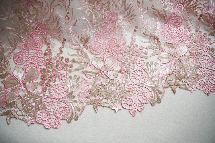 Pink Gold Organza Lace Fabric Scalloped Guipure 1 Yard Bridal Dress | Дом и сад