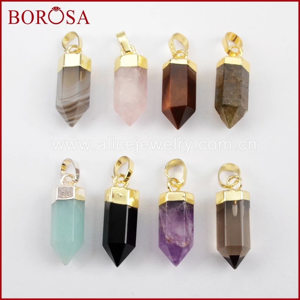 

BOROSA Drusy Jewelry 10PCS Crystal Point Multi-kind Stones Faceted Pendant Beads Gems Natural Stone Pendant for Women WX906