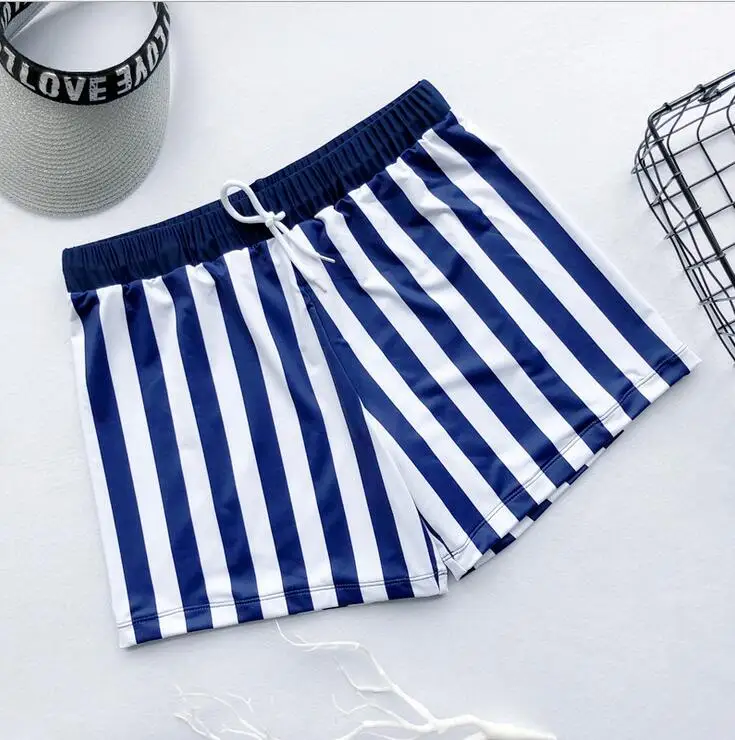 Новые купальники для пар полоса Bandeau пуш-ап бикини набор женские бандажные стринги и мужской плавательный пляжный купальник - Цвет: men short blue