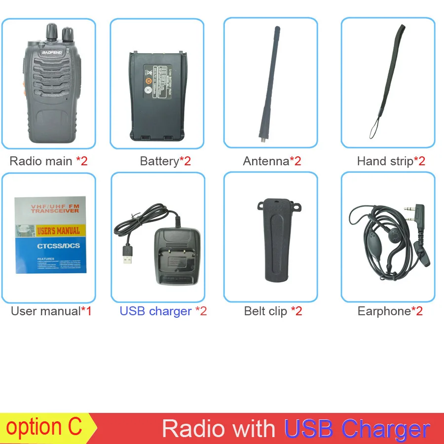 2 шт./компл. baofeng BF-888S рация портативное радио BF888s 5 Вт 16CH UHF 400-470 МГц BF 888 S коммуникатор передатчик трансивер - Цвет: USB Charger