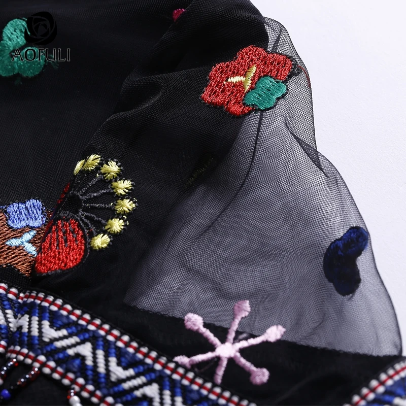 Size-S Ethnic Style Tassel Embroidery Black Dress Brand Sexy Summer See-Through Shoulder Short Sleeve Party Dresses B3879 | Женская