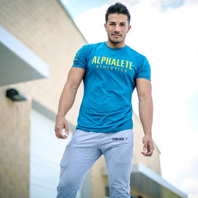 Дропшиппинг, футболка для тренажерного зала ALPHALETE, Мужская футболка для фитнеса, модная футболка для бодибилдинга, Мужская футболка для фитнеса, летние футболки - Цвет: Blue