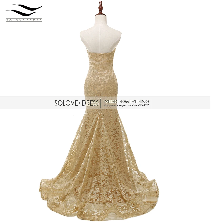 Женское платье с открытыми плечами Slovedress элегантное золотистое кружевное