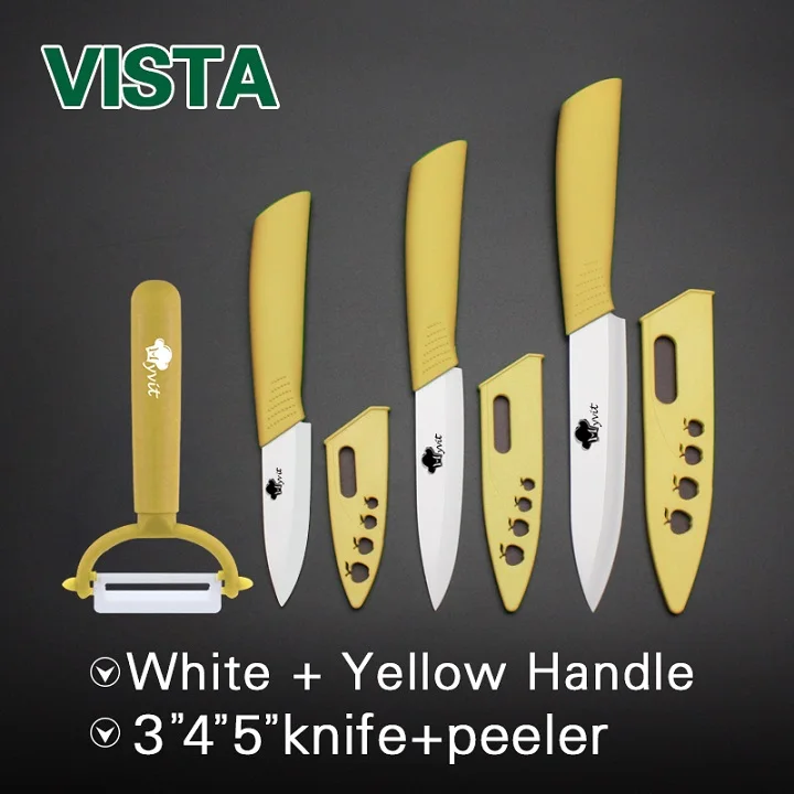 YELLOW KNIFE SET Керамический нож, набор кухонных ножей из циркония, ножи для резьбы по фруктам, 4 шт., 3, 4, 5 дюймов+ Овощечистка+ крышки, горячие кухонные аксессуары - Цвет: YELLOW KNIFE SET