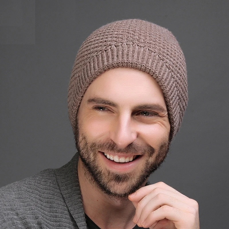 Мужские вязаные шапки зимние двухслойные плотные шерстяные модные повседневные