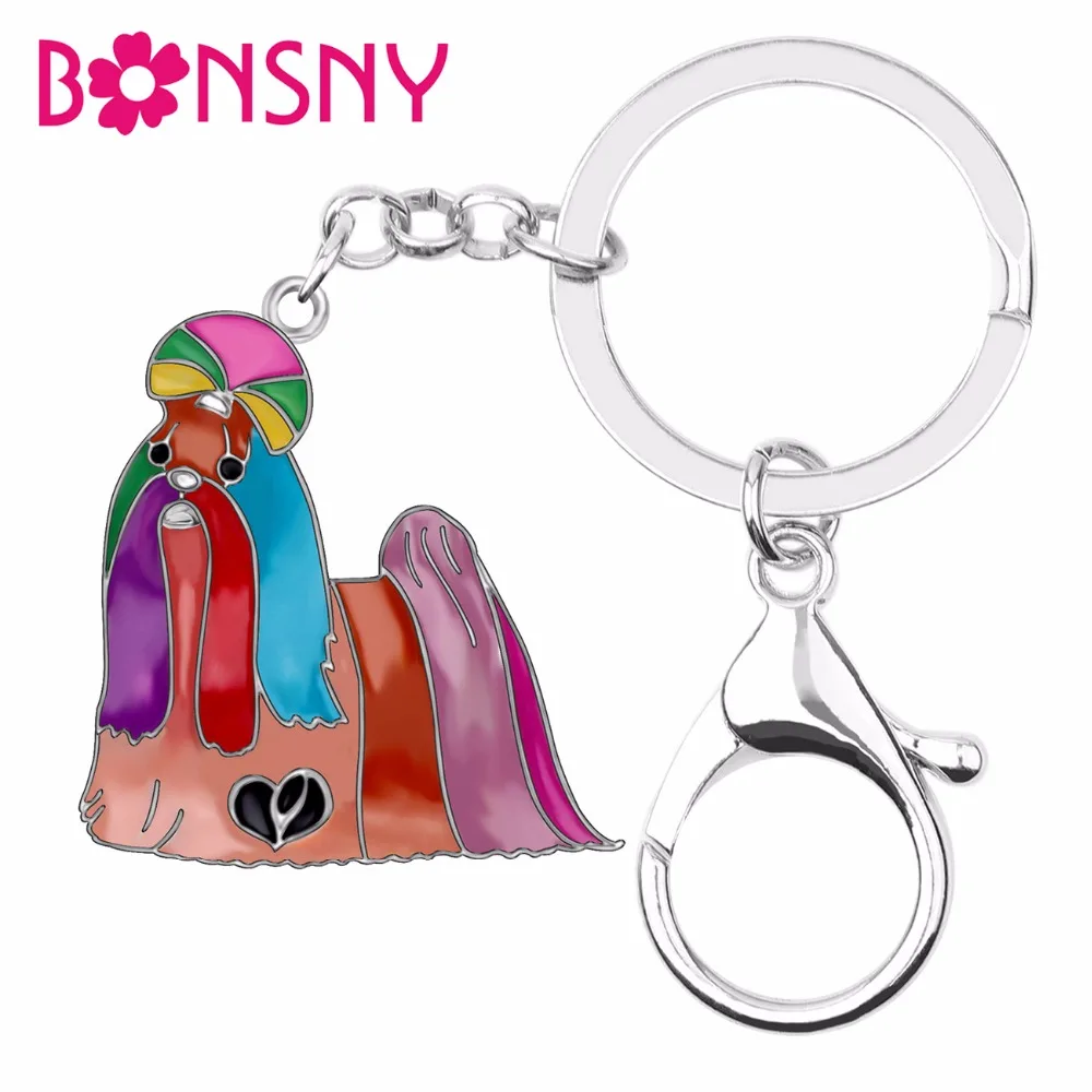 Женские эмалированные брелки Bonsny милые китайские для собак Shih Tzu ювелирные