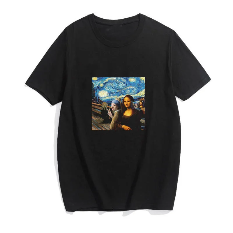 Black04 Летние Элегантные женские рубашки с принтом ONeck Mona Lisa, блузки с длинным рукавом, женские шифоновые блузки, одноцветные рубашки для женщин, большие размеры - Цвет: Black04