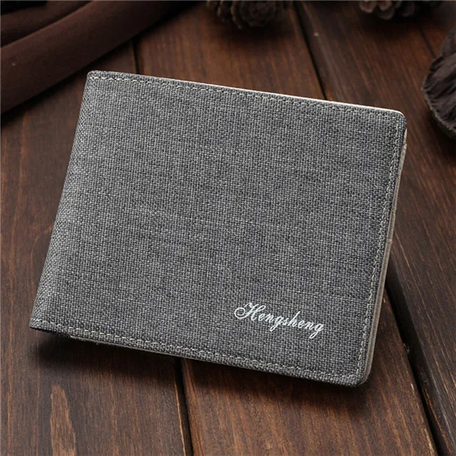 Gray Мужские короткие кошельки, одноцветные, деминовые, клатч, Классическая, двойная сумка, кошелек, новинка, мужские держатели для карт, тонкие Кошельки для монет - Цвет: Gray