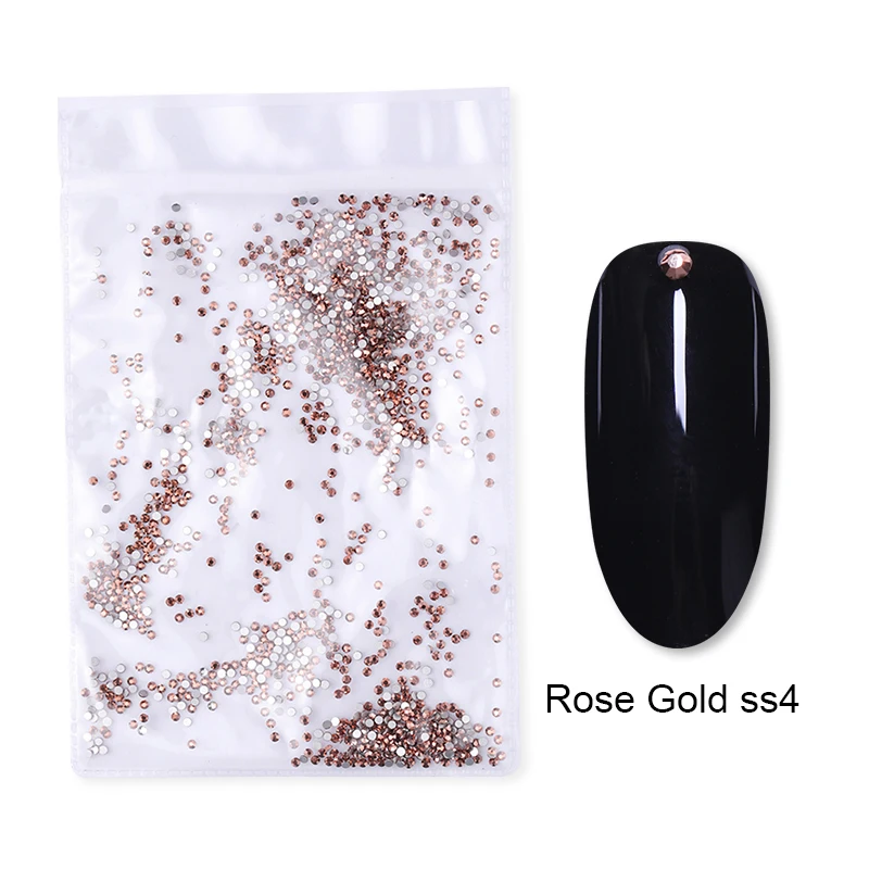 Rose Gold ss4 1440 шт./пакет Стразы для ногтей красочные смешанные размеры с плоским основанием, для ногтей Камни DIY 3d-украшения для ногтей маникюр - Цвет: Rose Gold ss4