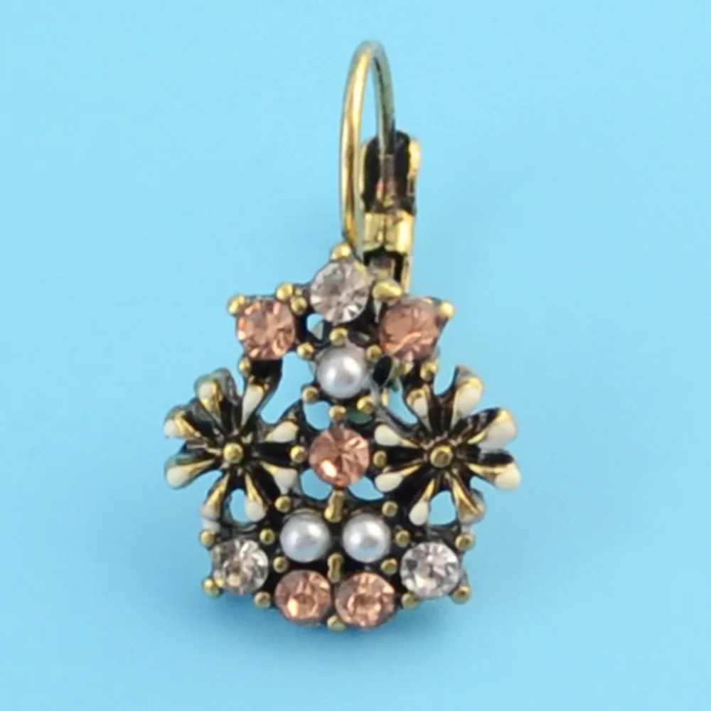 Cute Romantic Lovely Multicolor Stone Flower Shape Convenient Simple Drop Earrings Gold Color Cubic Zirconia For Women Party | Украшения и
