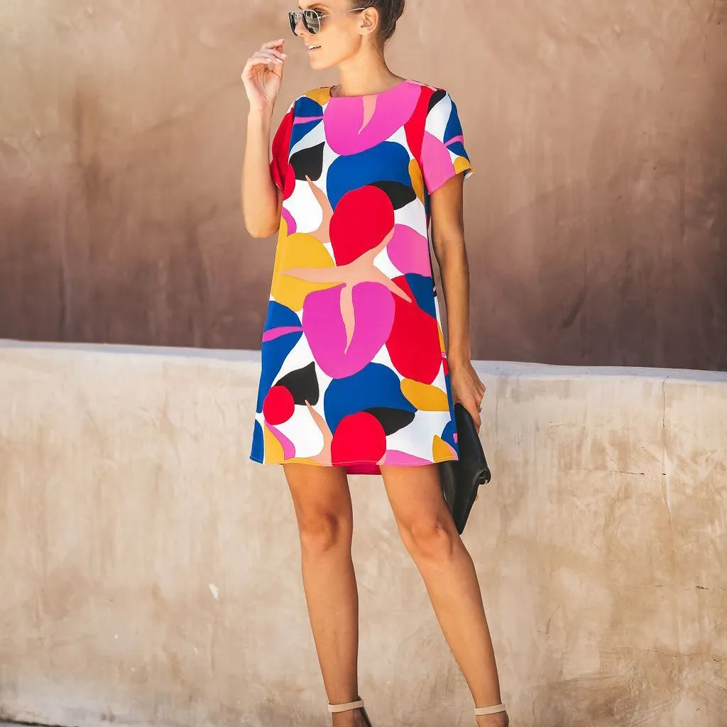 2019 летнее свободное платье для отдыха женское короткое с коротким рукавом и