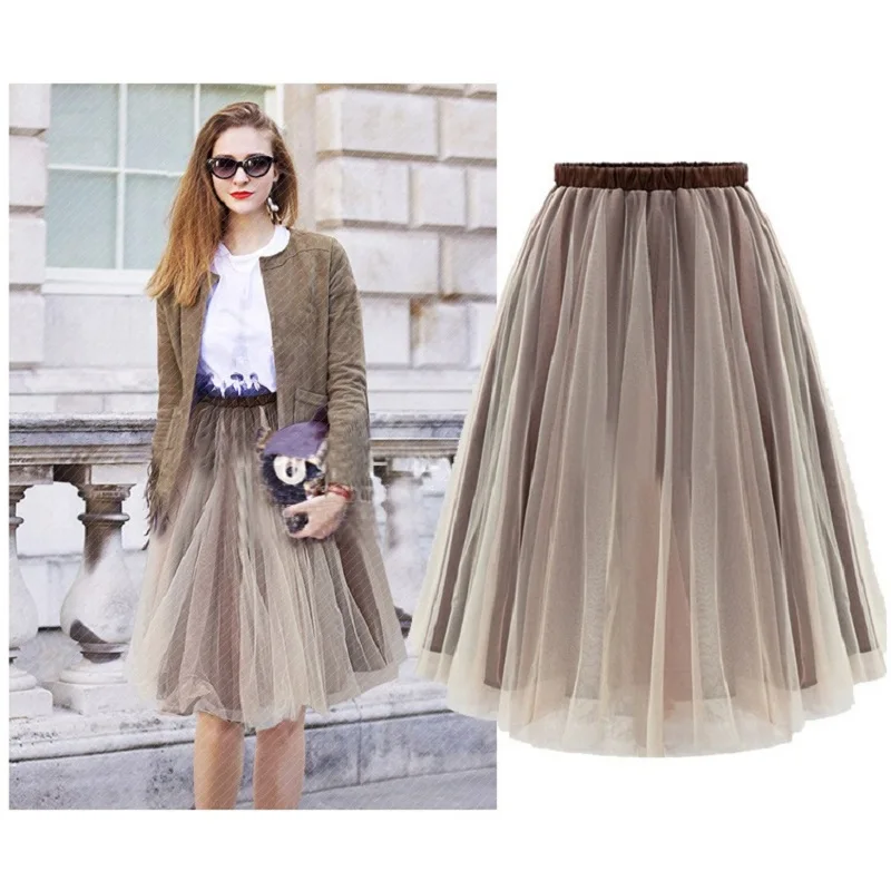 Фатиновое Сетчатое бальное платье 2017 Женская Осенняя Новая модная длинная юбка с