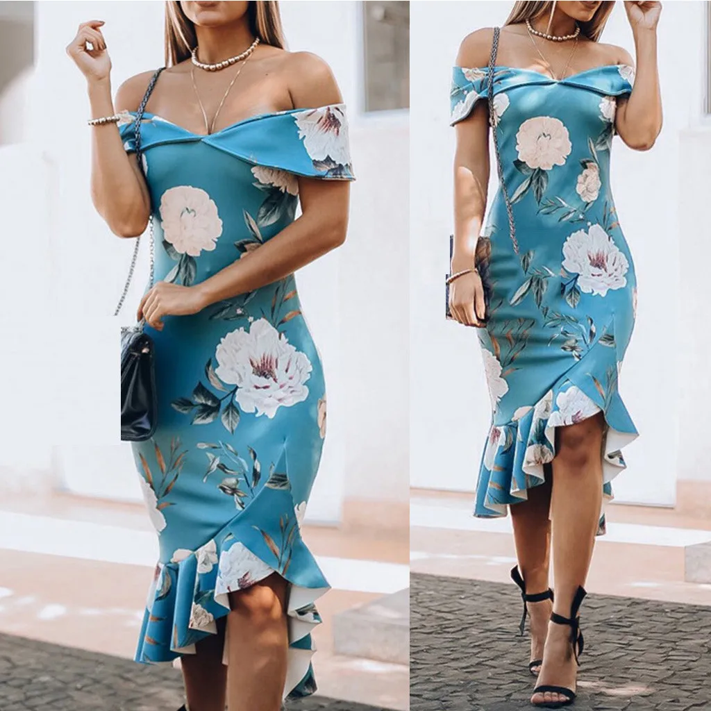 Платье футляр с цветочным принтом CHAMSGEND платье средней длины оборками для