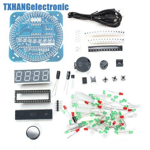 DIY DS1302 вращающийся светодиодный набор электронных цифровых часов 51 SCM обучающая