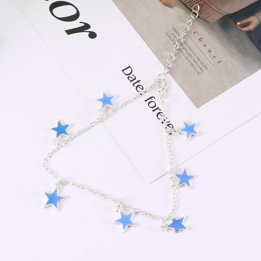 Браслет на щиколотке Светящиеся пляжные синие пантагоны с синими звездами и