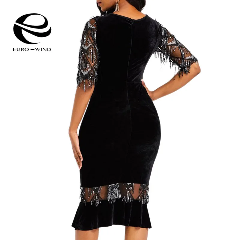 2019 Elegant Summer Dress Women Sexy Half Sleeve O-neck Hollow Out Sequin Dresses Ladies Shining Club Party Midi Vestidos | Женская