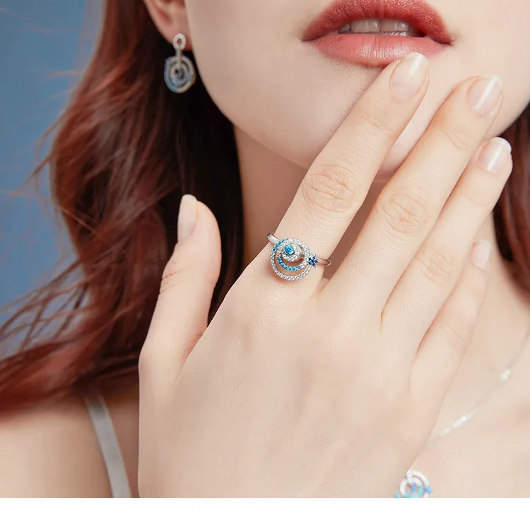 Bisaer, 925 пробы, серебряная вращающаяся звезда, ослепительная, CZ, кольца на палец для женщин, Роскошные, свадебные, Обручальные, ювелирные изделия, S925, подарок, GAR035