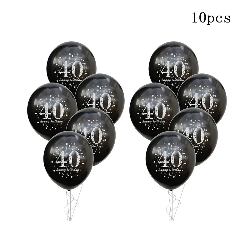 10pcs Black 40 30, 40, 50, 60 украшения для дня рождения, для взрослых, конфетти, шары с цифрами, счастливые 30, 40 лет, юбилей, для взрослых, свадебные украшения - Цвет: 10pcs Black 40