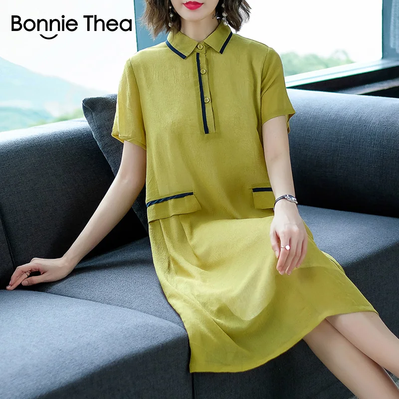 Женское платье с коротким рукавом Bonnie Thea однотонное большого размера для