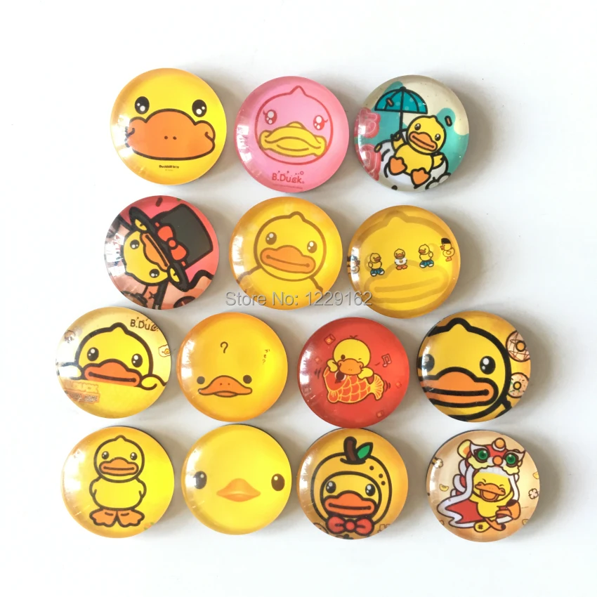 Бесплатная доставка (14 шт./лот) Симпатичная желтая утка круглая стеклянная
