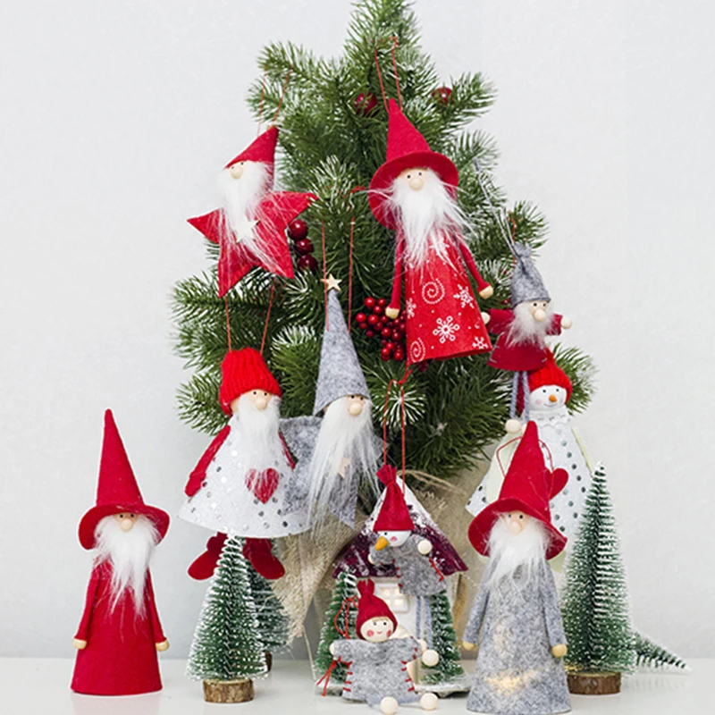 

Kawaii Christmas Cloth Doll Pendant Mini Wooden Christmas Tree Cute Doll Ornament Christmas Ornament Wooden Christmas Home Decor