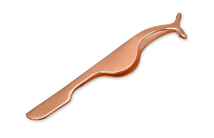 Rose gold 1pc False Eyelash Tweezers Fake Eye Lash Applicator Eyelash Extension Curler Nipper Auxiliary Clip Clamp Makeup Forceps Tools - Color: Rose gold