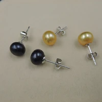 drop free shipping 100 nature freshwater pearl earring with 925 silver hook 8 9 mm round pearl earring button shape pearl