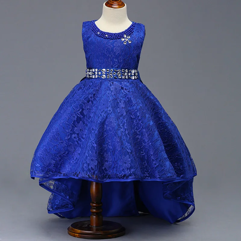 royal blue Розничная ; кружевное длинное платье принцессы с жемчугом и бисером для торжественных случаев; элегантное платье для девочек с поясом, украшенным кристаллами; L493 - Цвет: royal blue