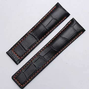 orange line Shengmeirui 19 мм 20 мм 22 мм кожаный ремешок для CARRERA AQUARACER MONACO мужской ремешок черный коричневый синий браслет без пряжки - Цвет ремешка: orange line