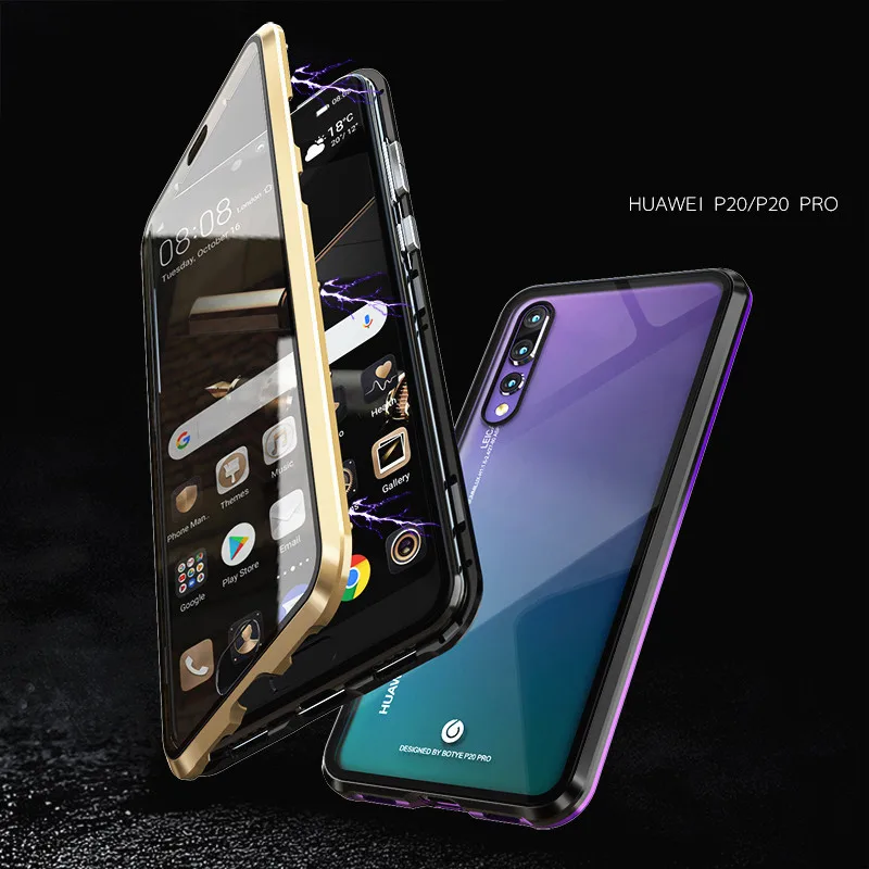 

Original Luxury Metal Magnetic Front Back tempered Glass Cases For Huawei P20 / P20 Pro Cases Flip Bumper Metal Frame Coque