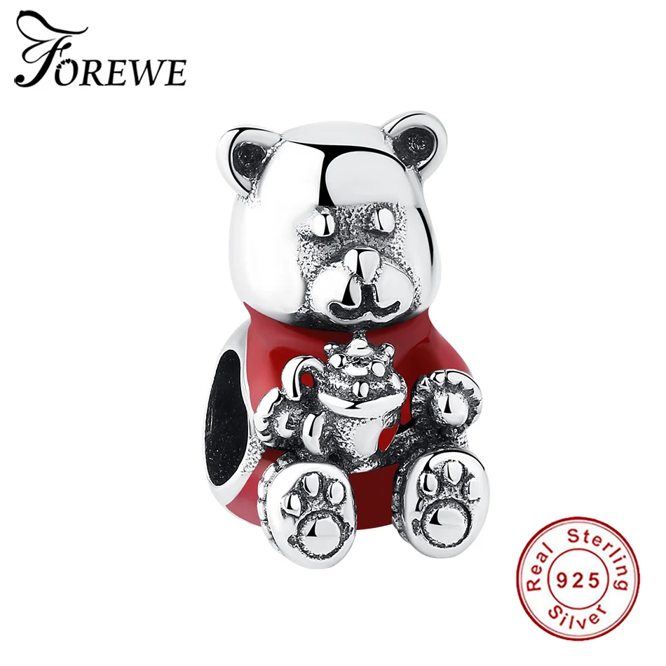 FOREWE Real 925 Sterling Silver Lovely Bear Charm Bead Fit Charms Original Bracelet Animal DIY Jewelry Making New 2019 | Украшения и