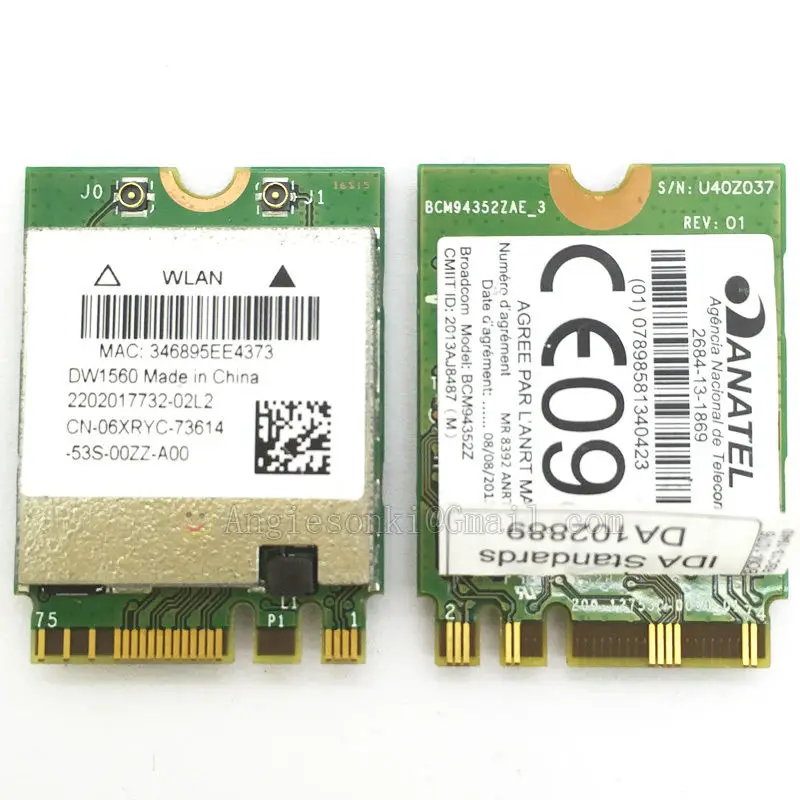 WLAN карта DW1560 6xryc 802 11 AC 867 Мбит/с Bluetooth 4 0 Wi Fi NGFF для Dell XPS 13 9343 Broadcom BCM94352Z Toshiba Acer|wifi wlan