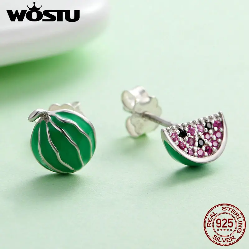 Женские серьги гвоздики в виде арбуза из серебра 100% пробы|stud earrings|stud earrings for