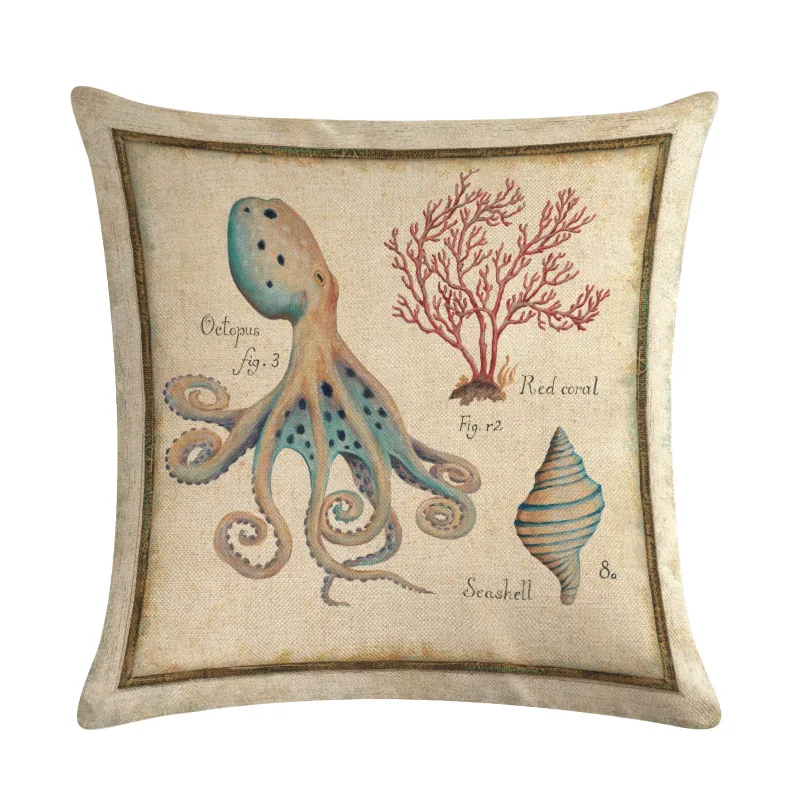 Наволочка для пляжа океана наволочка морской лошади из хлопка и льна винтажные