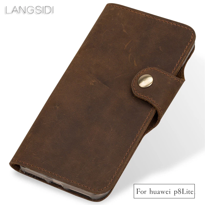 

wangcangli Genuine Leather phone case leather retro flip phone case For Huawei p8Lite handmade mobile phone case