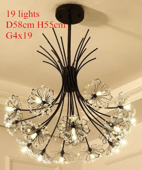 19 lights D58xH55cm Скандинавский Кристалл G4 Светодиодный светильник для люстры Черный Блеск цветок Hanglamp Cristal подвесной потолочный светильник для гостиной Roon - Цвет абажура: 19 lights D58xH55cm