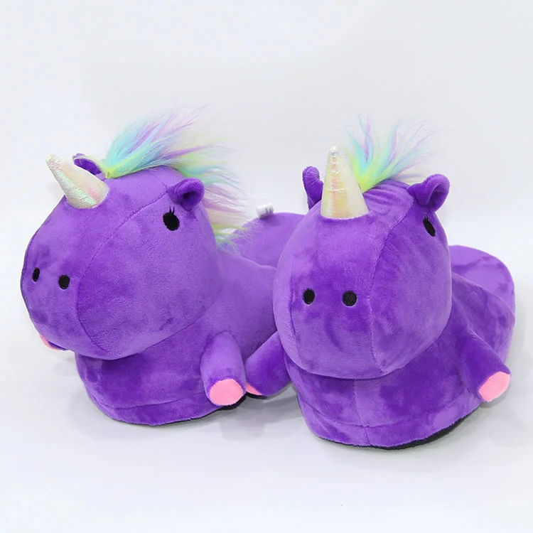 purple MVP/Новинка; тапочки для мальчиков; милые зимние домашние тапочки с рисунком; Chausson Licorne; Белая обувь; женская обувь с единорогом; Цвет Небесно-голубой, розовый - Цвет: purple