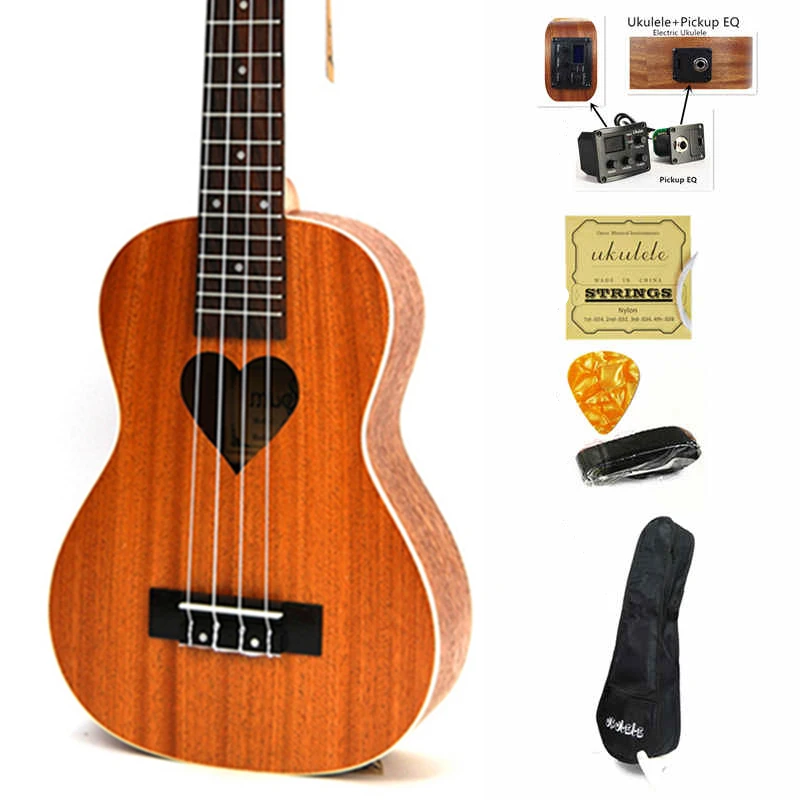 21 Inch Ukelele Soprano Small Guitar 4 String Hawaii Electric Ukulele Acoustic Guitare Loving Heart pattern Cavaquinho Gitar | Спорт и