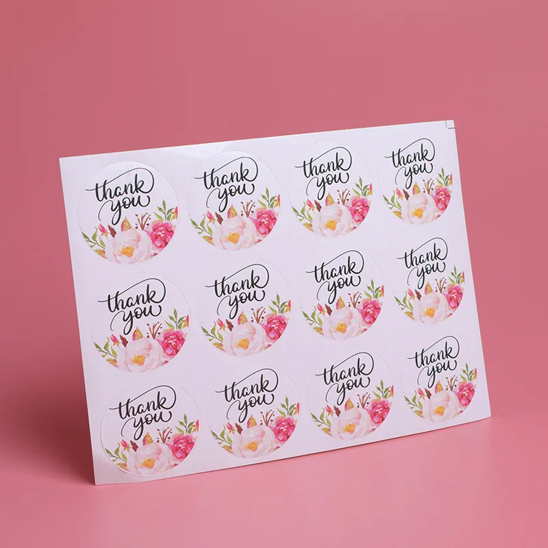 

12/60 Pcs Eco Friendly Spring Flower Round Thank you Handmade Cookie Cake Packaging Sealing Label Sticker Baking Gift Stickers
