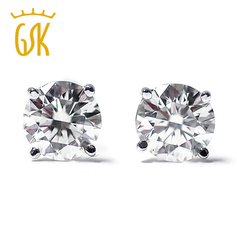 Серьги-пусеты GemStoneKing круглые однотонные с натуральным бриллиантом 1/3 карат 14 к
