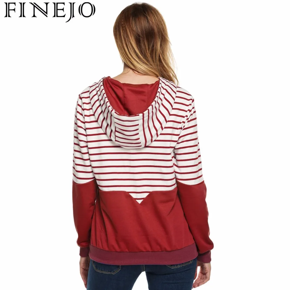 FINEJO Модные женские полосатые толстовки с капюшоном вязаные Лоскутные длинным