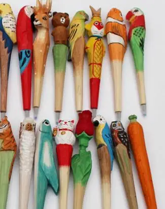 

Креативная резная деревянная ручка с животными, шариковая ручка, канцелярские принадлежности, винтажная ручная роспись, Рождество, назад в ...