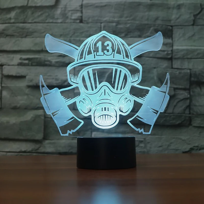 3D маска пожарный моделирование Настольный светильник светодиодный 7 цветов Изменение ночник Новинка сна Освещение Домашний Декор USB Luminaria подарки