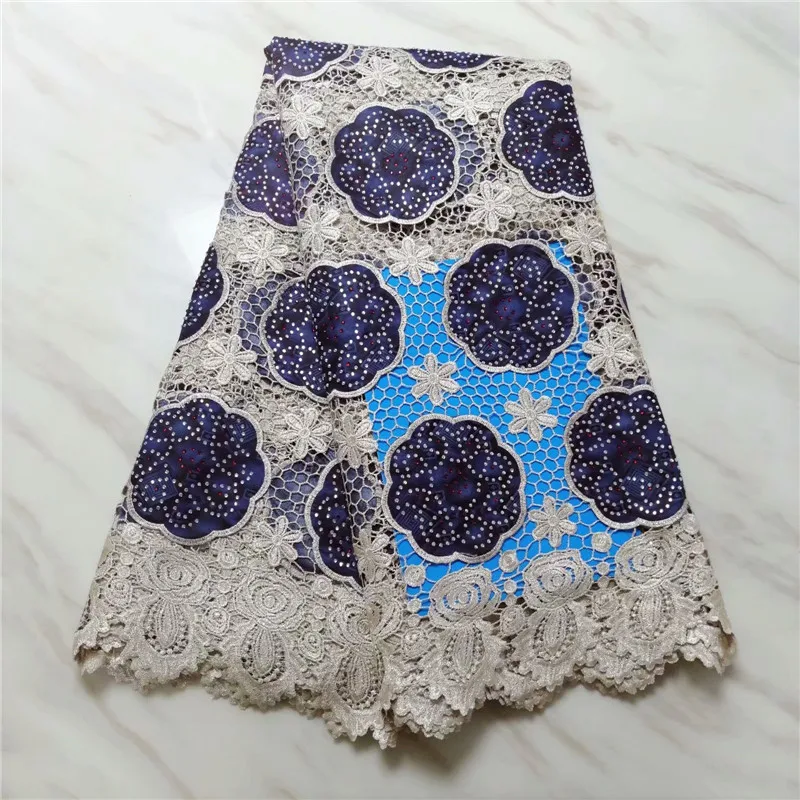 

High Quality Guipure Lace Fabric 2019 African Wax Lace With beads Guipure Wax Lace Fabric For Nigerian Wedding 5yards Good Price
