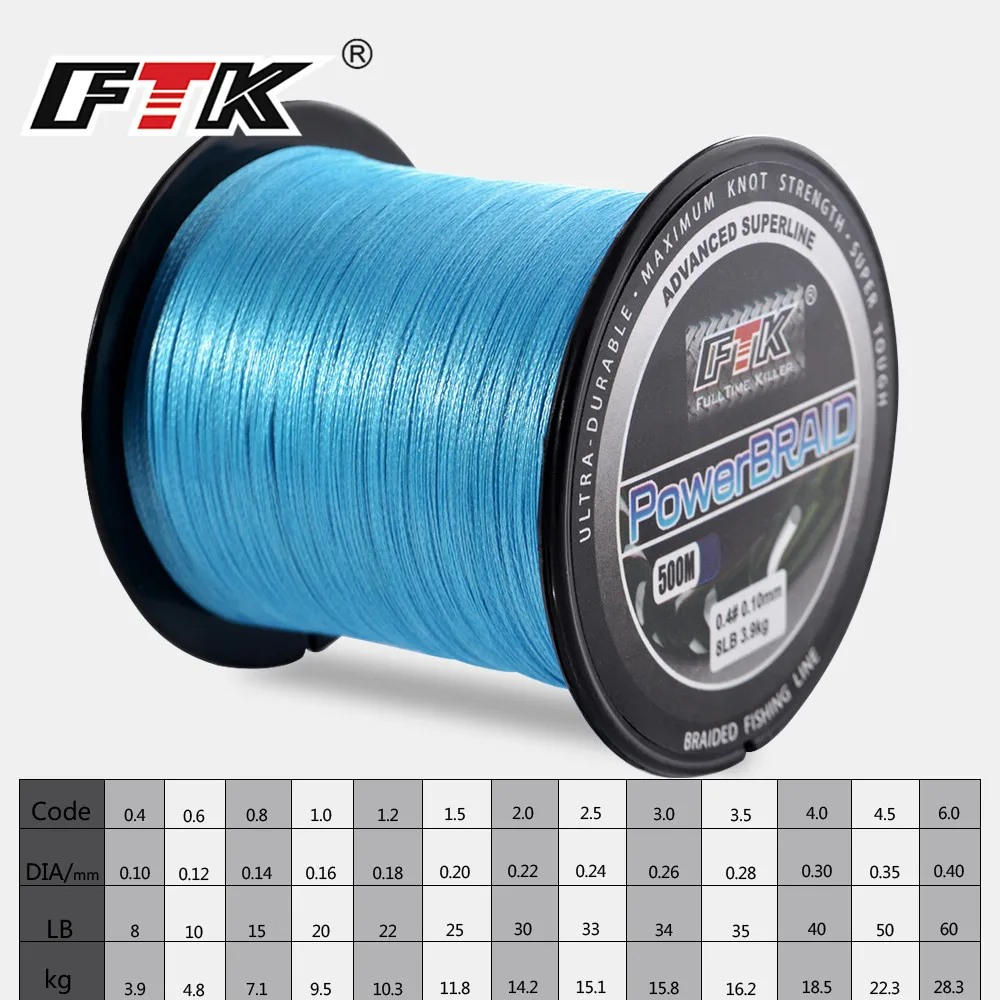 FTK 500 м 4 нити плетеная проволока PE плетеная леска 0,10 мм-0,40 мм 0,4-6,0# код 8-60LB PE плетеная многонитевая леска
