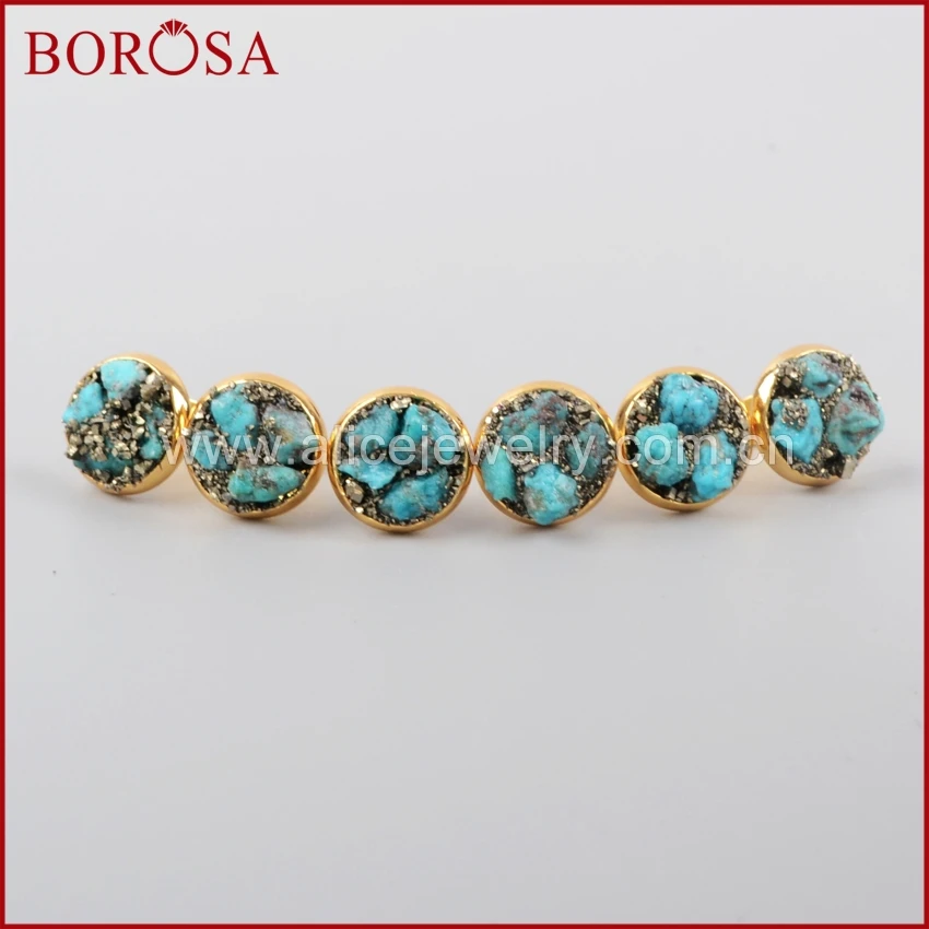 Круглые серьги BOROSA с натуральными камнями золотые/Серебристые гвоздики из
