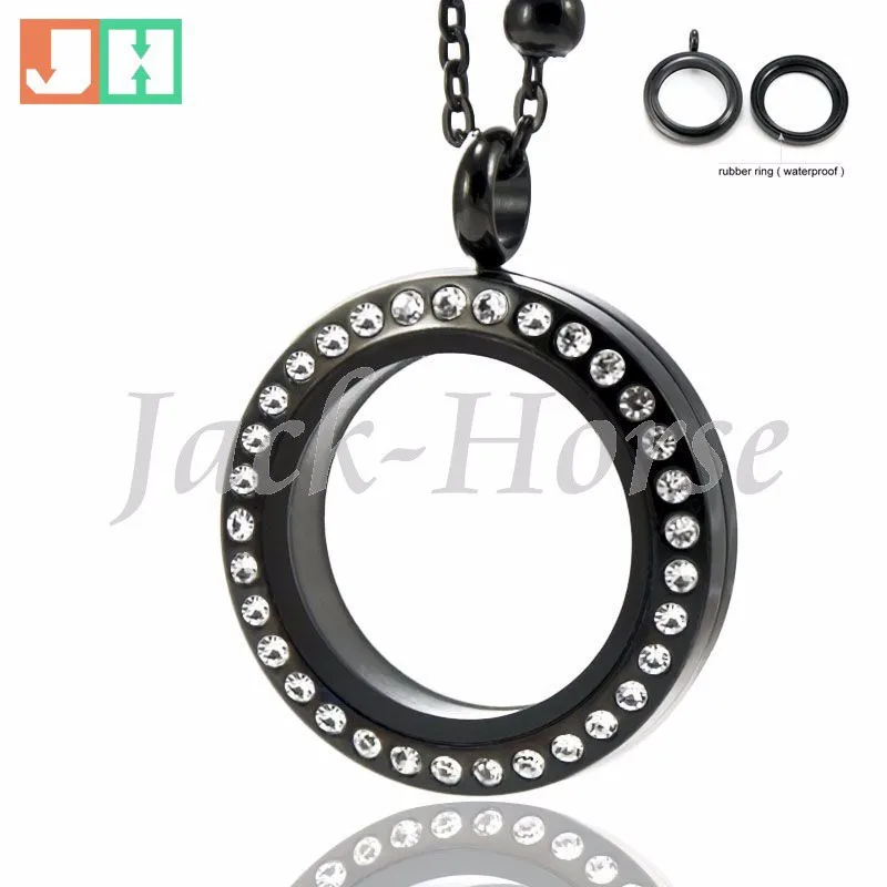 10 шт./лот нержавеющая сталь 25 мм водонепроницаемый твист стекло медальон ожерелье с плавающей очарование черный медальон круглый