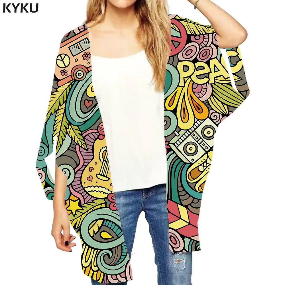 Blouse 02 KYKU, музыкальное свободное кимоно, женская блузка с открытой строчкой, Черная Женская шаль, Harajuku, свободная одежда, готические рубашки, женская одежда - Цвет: Blouse 02