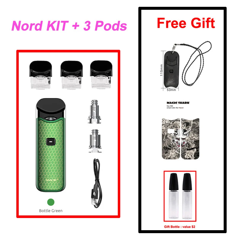 Prism Green SMOK Nord Pod Vape 1100 мАч батарея 3 мл Pod система обычная сетка катушка электронная сигарета комплект испаритель VS SMOK NOVO Minifit комплект - Цвет: Prism Green