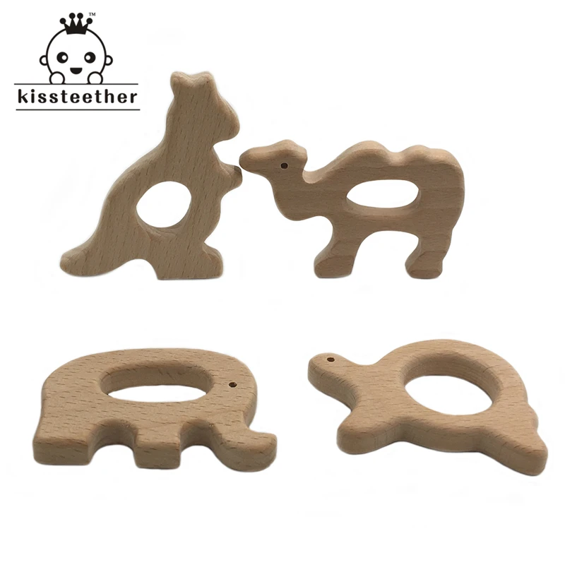 

DIY Baby Teether Toys Organic Natural Beech Wooden Elephant-Kangaroo-Camel-Tortoise Hand Cut Toy Baby Wooden Teether Gift